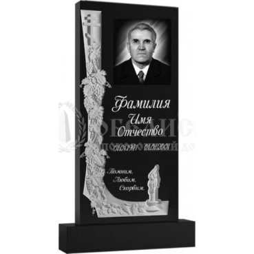 Фрезерованный памятник из гранита с крестом, свечой и виноградной лозой №132