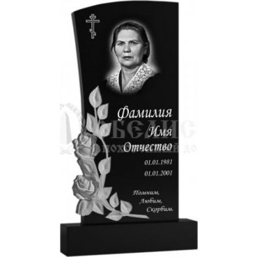Фрезерованный памятник из гранита с розами и крестом №131